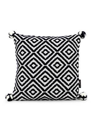 Mezposh Navy Blue & Off White Diamond Embroidered Cotton Acrylic Cushion Cover (16"x16") 2