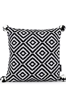 Mezposh Navy Blue & Off White Diamond Embroidered Cotton Acrylic Cushion Cover (16"x16")