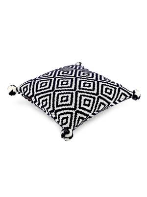 Mezposh Navy Blue & Off White Diamond Embroidered Cotton Acrylic Cushion Cover (16"x16") 3
