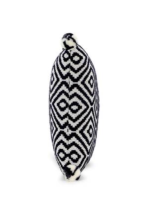 Mezposh Navy Blue & Off White Diamond Embroidered Cotton Acrylic Cushion Cover (16"x16") 4