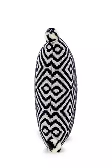 Mezposh Navy Blue & Off White Diamond Embroidered Cotton Acrylic Cushion Cover (16"x16")