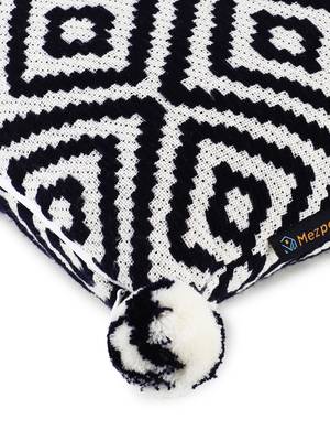 Mezposh Navy Blue & Off White Diamond Embroidered Cotton Acrylic Cushion Cover (16"x16") 5