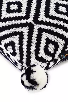Mezposh Navy Blue & Off White Diamond Embroidered Cotton Acrylic Cushion Cover (16"x16")
