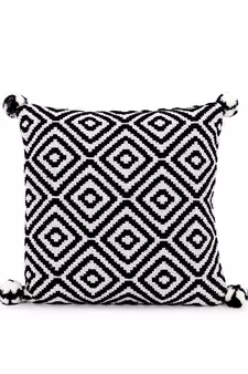 Mezposh Navy Blue & Off White Diamond Embroidered Cotton Acrylic Cushion Cover (16"x16")