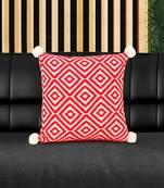 Mezposh Red & Off White Diamond Embroidered Cotton Acrylic Cushion Cover (16"x16")