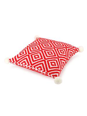 Mezposh Red & Off White Diamond Embroidered Cotton Acrylic Cushion Cover (16"x16") 3