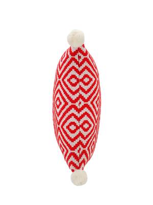 Mezposh Red & Off White Diamond Embroidered Cotton Acrylic Cushion Cover (16"x16") 4