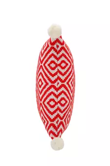 Mezposh Red & Off White Diamond Embroidered Cotton Acrylic Cushion Cover (16"x16")