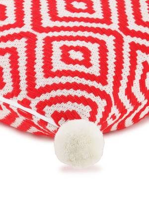 Mezposh Red & Off White Diamond Embroidered Cotton Acrylic Cushion Cover (16"x16") 5
