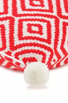 Mezposh Red & Off White Diamond Embroidered Cotton Acrylic Cushion Cover (16"x16")