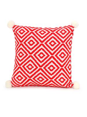 Mezposh Red & Off White Diamond Embroidered Cotton Acrylic Cushion Cover (16"x16") 6