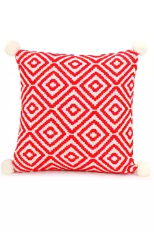 Mezposh Red & Off White Diamond Embroidered Cotton Acrylic Cushion Cover (16"x16")
