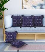 Mezposh Navy Blue & Gold Harlequin Embroidered Faux Silk Cushion Covers (16"x16") Set of 5