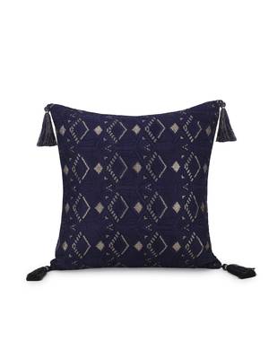Mezposh Navy Blue & Gold Harlequin Embroidered Faux Silk Cushion Covers (16"x16") Set of 5 3