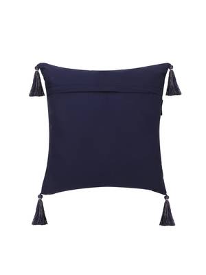 Mezposh Navy Blue & Gold Harlequin Embroidered Faux Silk Cushion Covers (16"x16") Set of 5 4