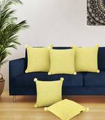 Mezposh Lemon Yellow & Off White Diamond Embroidered Cotton Acrylic Cushion Covers (16"x16") Set of 5