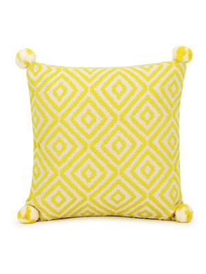 Mezposh Lemon Yellow & Off White Diamond Embroidered Cotton Acrylic Cushion Covers (16"x16") Set of 5 3