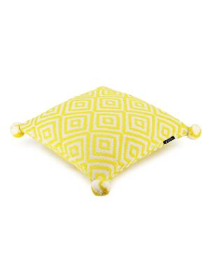 Mezposh Lemon Yellow & Off White Diamond Embroidered Cotton Acrylic Cushion Covers (16"x16") Set of 5 4
