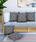 Mezposh Navy Blue & Off White Diamond Embroidered Cotton Acrylic Cushion Covers (16"x16") Set of 5