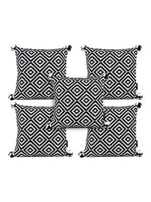 Mezposh Navy Blue & Off White Diamond Embroidered Cotton Acrylic Cushion Covers (16"x16") Set of 5 2