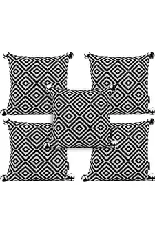 Mezposh Navy Blue & Off White Diamond Embroidered Cotton Acrylic Cushion Covers (16"x16") Set of 5