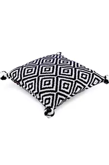 Mezposh Navy Blue & Off White Diamond Embroidered Cotton Acrylic Cushion Covers (16"x16") Set of 5