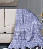 Mezposh Geometric White & Blue Cotton Acrylic Jacquard  Sofa Throw (Two Seater)