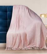 Mezposh Checkered Baby Pink Cotton  Sofa Throw (Two Seater)
