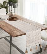 Mezposh Groove Cream & Gold Faux Silk Harlequin Embroidered Runner (6 Seater)