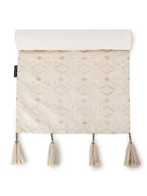 Mezposh Groove Cream & Gold Faux Silk Harlequin Embroidered Runner (6 Seater) 2