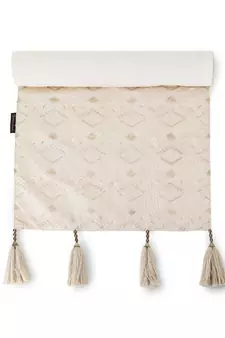Mezposh Groove Cream & Gold Faux Silk Harlequin Embroidered Runner (6 Seater)