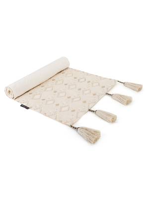 Mezposh Groove Cream & Gold Faux Silk Harlequin Embroidered Runner (6 Seater) 4