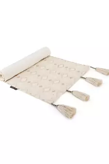 Mezposh Groove Cream & Gold Faux Silk Harlequin Embroidered Runner (6 Seater)