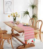 Mezposh Stave Pink, White & Multi Cotton Acrylic Geometric Striped  Runner (6 Seater)