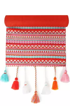 Mezposh Stave Pink, White & Multi Cotton Acrylic Geometric Striped  Runner (6 Seater)