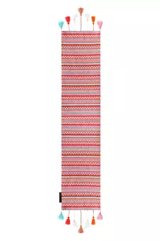 Mezposh Stave Pink, White & Multi Cotton Acrylic Geometric Striped  Runner (6 Seater)