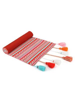 Mezposh Stave Pink, White & Multi Cotton Acrylic Geometric Striped  Runner (6 Seater) 4