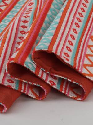 Mezposh Stave Pink, White & Multi Cotton Acrylic Geometric Striped  Runner (6 Seater) 5