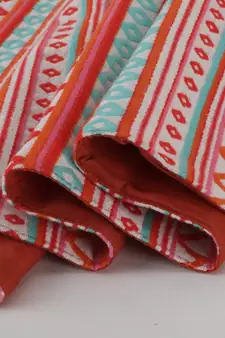 Mezposh Stave Pink, White & Multi Cotton Acrylic Geometric Striped  Runner (6 Seater)