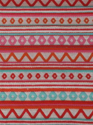 Mezposh Stave Pink, White & Multi Cotton Acrylic Geometric Striped  Runner (6 Seater) 6