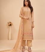 Beige Golden Floral Embroidered Salwar Kameez Suit