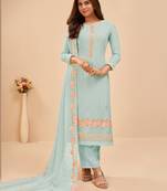 Sky Blue Floral Embroidered Salwar Kameez Suit