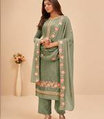 Olive Green Floral Embroidered Salwar Kameez Suit