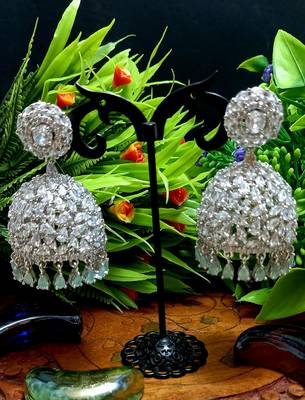 GreenIndian Jewellery American Diamond Rose Polish Long Hangging Dangler Earrings for Women Wedding 1
