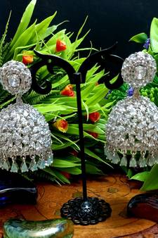 GreenIndian Jewellery American Diamond Rose Polish Long Hangging Dangler Earrings for Women Wedding