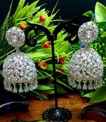 GreenIndian Jewellery American Diamond Rose Polish Long Hangging Dangler Earrings for Women Wedding