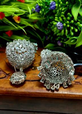 GreenIndian Jewellery American Diamond Rose Polish Long Hangging Dangler Earrings for Women Wedding 2