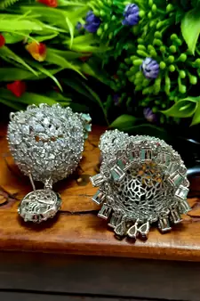GreenIndian Jewellery American Diamond Rose Polish Long Hangging Dangler Earrings for Women Wedding