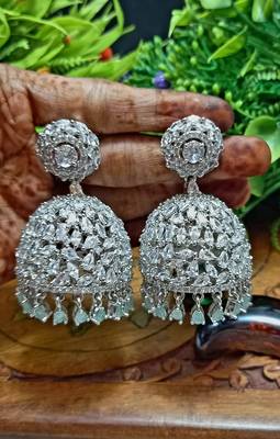 GreenIndian Jewellery American Diamond Rose Polish Long Hangging Dangler Earrings for Women Wedding 3
