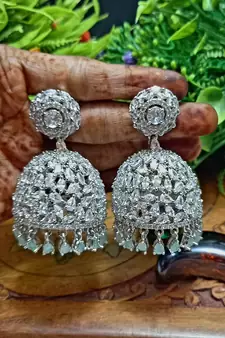 GreenIndian Jewellery American Diamond Rose Polish Long Hangging Dangler Earrings for Women Wedding